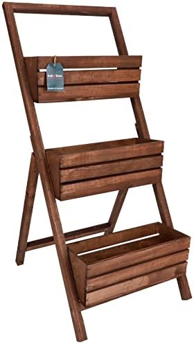 KOTARBAU® Escalera de Madera para Plantas, Estantería de 3 jardineras, Huerto Vertical, Jardinera Vertical, Huerto Urbano, Maceteros de Madera, Marrón, Estantería para Plantas, Cama elevada de jardín