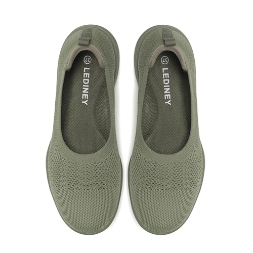 Image of LEDINEY Women's Flats Slip On Go Walk Shoes for Women Comfortable Walking Sneakers Knit Low Wedge Dressy Ballet Shoes Zapatos para Mujer