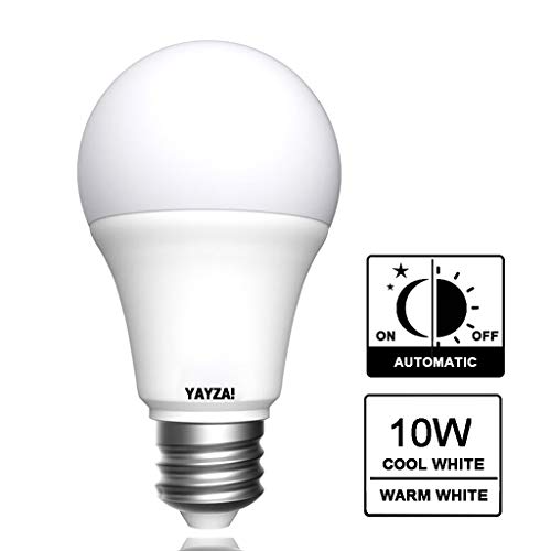 YAYZA! 2-Paquete E27 ES Rosca Edison 10W Seguridad Toda la Noche LED A60 Bombilla Globo Sensor Fotocélula Integrado 1000lm Equivalente Incandescente 100W Color Blanco Frío 6000K
