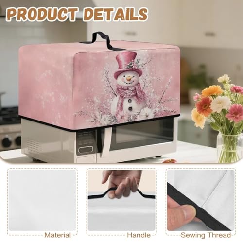 Image of Christmas Convection Oven Cover, Holiday Decor Dust Proof Smart Microwave Oven Protector for Countertop Decorations, S, 18.25 x 14.5 x 11 Inches, Snowman Flower Pink