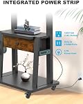 Rolling TV Stand with Power Outlet and Fabric Drawer for 32-75 Inch Flat/Curved Screen up to 220lbs LCD/LED/OLED Adjustable Height Mobile TV Cart with Wheels for Home Office Max VESA 600x400mm