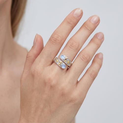 Sunflower Moonstone Open Ring Adjustable Vintage Spoon for Women 8# by OKROKTOT - Used condition - Image 3