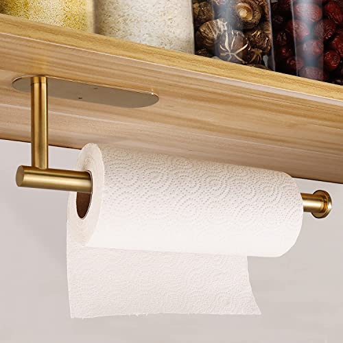 Paper Towels Rolls Holders- For Kitchen,Paper Towels Bulk- Self-Adhesive Under Cabinet,Both Available In Adhesive And Screws,Stainless Steel Paper Towel Holder(Gold) #TOP1