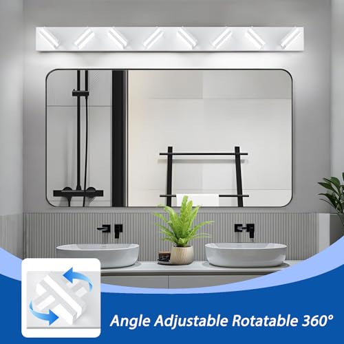 Image of IZORRO LED Modern Bathroom Lights Fixtures(8-Light,Dimmable,360Rotate),Matte White Acrylic Wall Lighting,Vanity Lights for Bathroom Over Mirror - 6000k 48In （No Assembly Required）