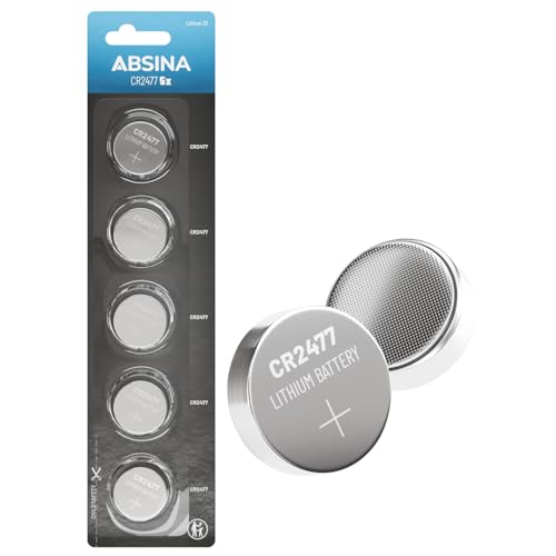 ABSINA 5x batteria a bottone CR2477 3V al litio - batteria a bottone CR 2477 al litio 3V a prova di perdite e lunga durata - CR2477T, CR2477N