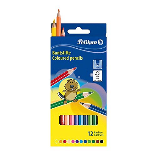 Pelikan 724005 - Buntstifte sechseckige Holzstifte Packung mit 12 Farben