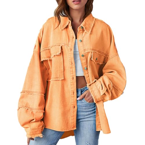 Veste en jean femme orange mi-longue S : fini la mi-saison sans style