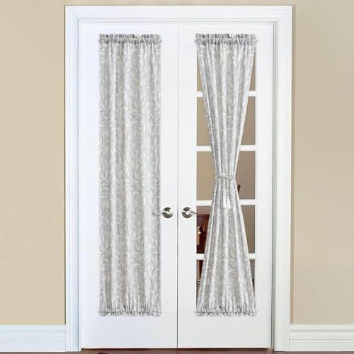 Image of VOGOL Leaf Print Door Curtains, Linen Textured Decorative Front Door Panels, Rod PocketLight Filtering Curtain Panel for Kitchen, 1 Piece, 25 x 72 in