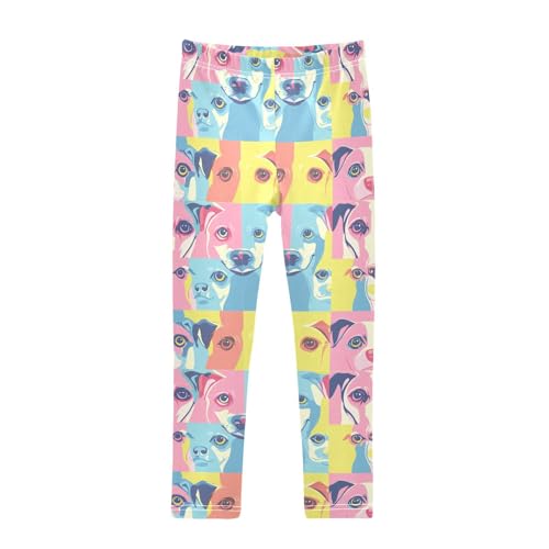 Pastel Colors Patchwork Dog Abstract Girls Casual Leggings for Kids Printed Long Pant Bottoms Stretch and Soft