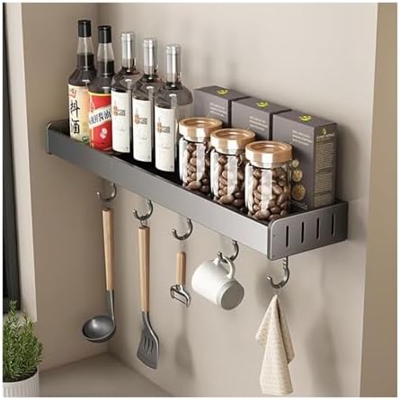 Wall Mounted Spice Rack with Rod and Hooks Metal Kitchen Organizer ...