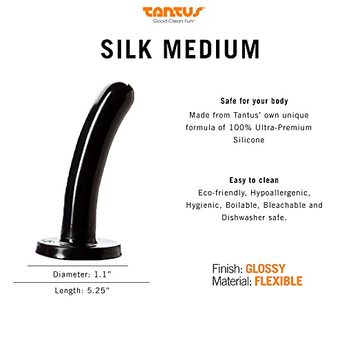 Tantus Sex/Adult Toys Silk Dildo - 100% Ultra-Premium Glossy Flexible Silicone Dilators Harness Compatible For Anal, Vaginal, Beginners, Men, Women - Medium, Onyx #TOP4