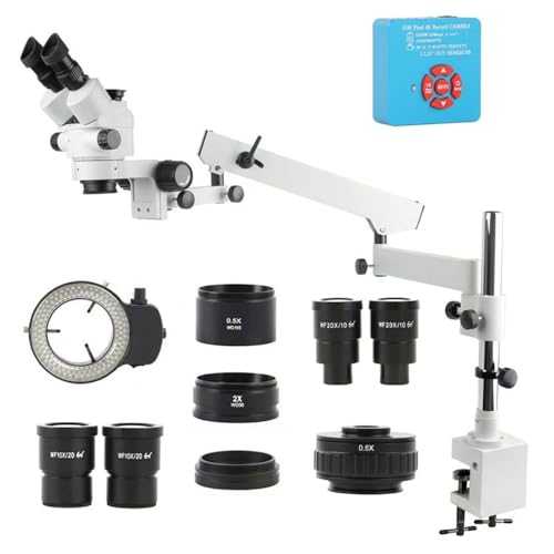 Microscope 3.5X-180X Simul Focal Trinocular Microscope 55MP 4K 1080P HDMI USB Camera Articulating Arm Pillar Clamp
