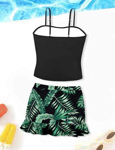 Image of Girls Tankini Swimsuits Tropical Print Bathing Suit Two Piece Girls' Swimwear with Tie Side Knot 9-16T