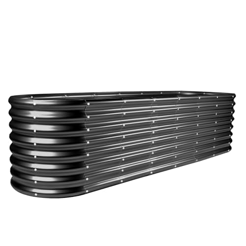 Land Guard 8×2×2ft Galvanized Raised Garden Bed Kit, Raised Garden Boxes Outdoor, Oval Metal Raised Garden Beds for Vegetables, Gray