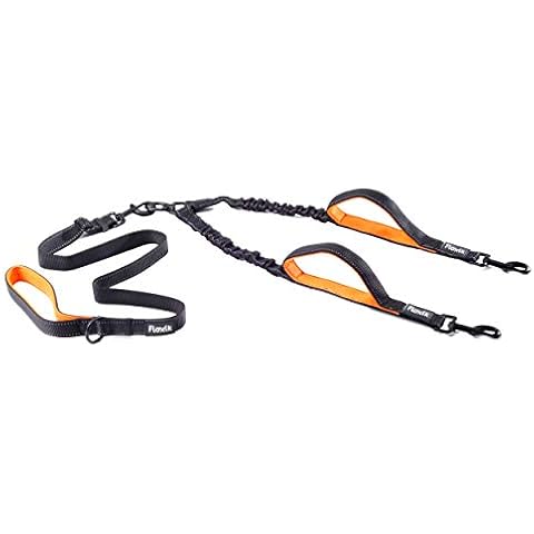 Floxik Doppelleine Komplett-Set groß | Flexible, reflektierende Premium Hundeleine für Zwei Hunde zum Koppeln mit Kurzhalter Cover