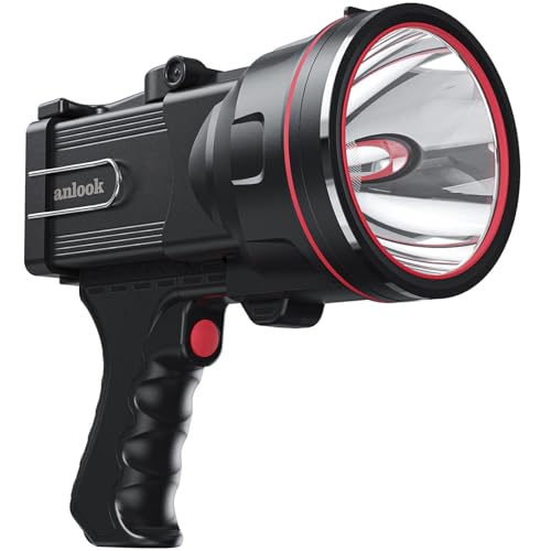 anlook Rechargeable Spotlight Flashlight, Waterproof Outdoor Handheld Spot Light, Built-in Kickstand and Phone Charger, Emergency Light for Camping, Boat, Hunting, Hiking (Warm White Light)