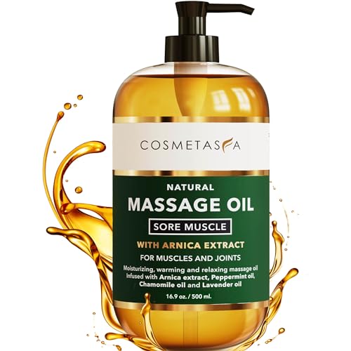 Cosmetasa Sore Muscle Massage Oil for Massage Therapy – All Natural, Cruelty-Free Full Body Massage Oils for Muscle Relaxing & Joint Comfort – Arnica Extract with Chamomile & Lavender Oil (16.9 oz)