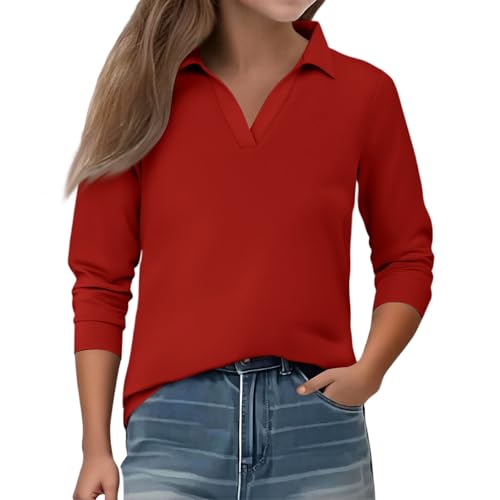 Girls' Shirts Long Sleeve School Uniform Casual Solid Color V Neck Pullover Top