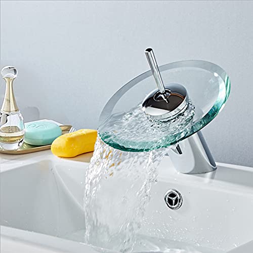 Image of 24x7 eMall Chrome Glass Waterfall Mixer Basin Tap Faucet Basin Mixer Fancy Round Pillar Tap Cock Hot and Cold Bathroom Faucet Brass Single Lever Sink Faucet.