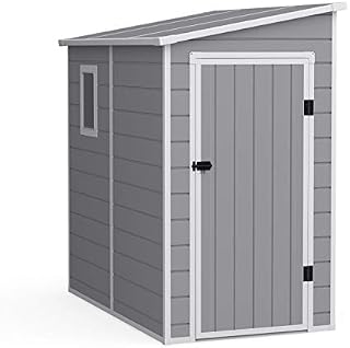 BillyOh Newport Garden Shed 6x4 Outdoor Storage Lean To, Durable Weatherproof Plastic with Lockable Doors, Light Grey, includes Base (6 x 4')