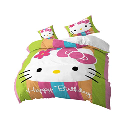 Bfrdollf Hello Kitty - Juego de funda de edredón y fundas de almohada Cover