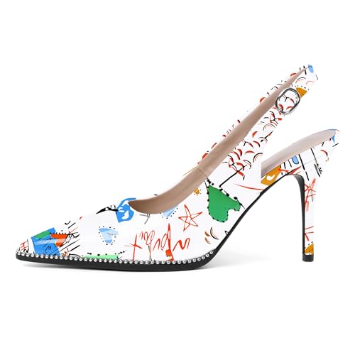 Image of SAMMITOP Women Slingback Heels Stilettos Closed Pointed Toe High Heel Silver Beaded Pumps Comfortable 3.5 Inch High Heels for Women Dressy Shoes
