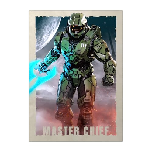Displate Officiel Halo Game Métallique Fixation Magnétique Licence Officielle Image Affiche de Haute Qualité Halo Graphics Master Chief Heroic hauteur 45 cm...