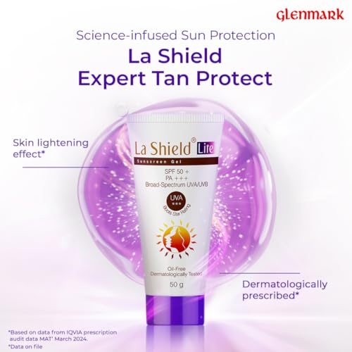 Image of La Shield Lite SPF 50 PA+++ Mineral Sunscreen Gel | Skin brightening in 3 Weeks| No White cast | Broad spectrum | Oil-free | PA +++ | Dermatologist Prescribed | All Skin types | 50g | Pack of 2