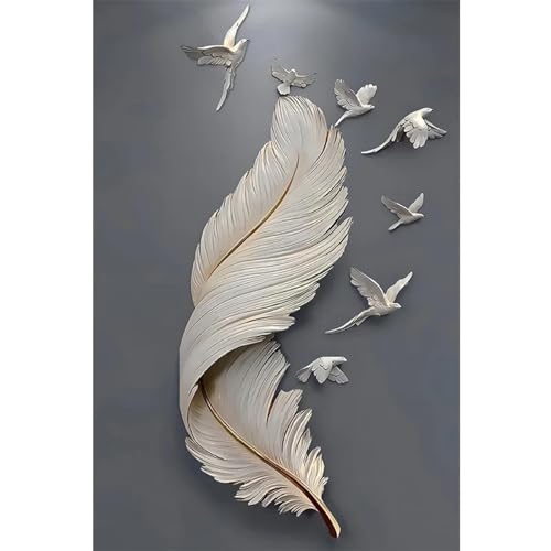 Peinture moderne plume pigeon pour salon élégant affiche abstraite 30x50 cm avec cadre