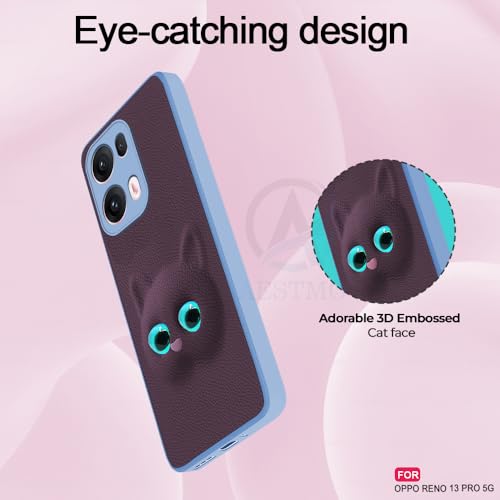 Image of AESTMO Back Case Cover for Oppo Reno 13 Pro 5G Back Cover | 3D Cat Cover | Leather Finish | Full Body Protection | Camera Protection Back Cover for Oppo Reno 13 Pro 5G (Purple)