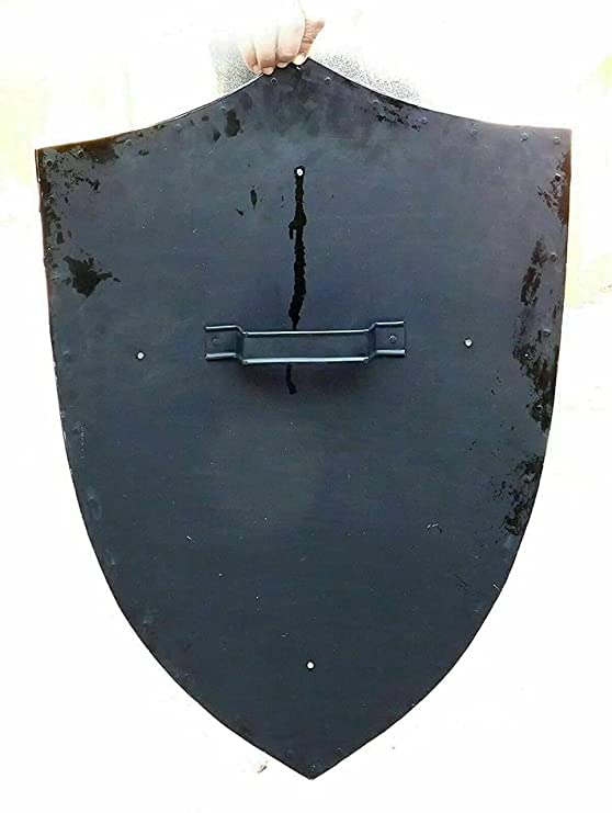Bouclier templier médiéval en acier avec croix rouge réplique armure argentée