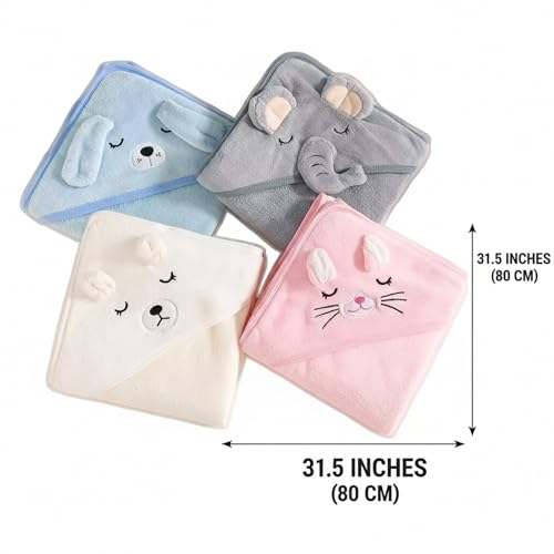 Serviette bébé idée cadeau de naissance - Set de 4 serviettes de bain avec capuche mignonnes - 4