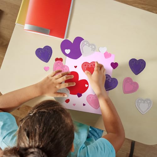 ArtCreativity 126+ Pcs Valentine's Day Heart Doilies Card Crafts for Kids - Valentine Day Crafts for Classroom Parties - Valentines Craft Supplies Kits with Heart Doilies and Glitter Foam Stickers by ArtCreativity - Image 4