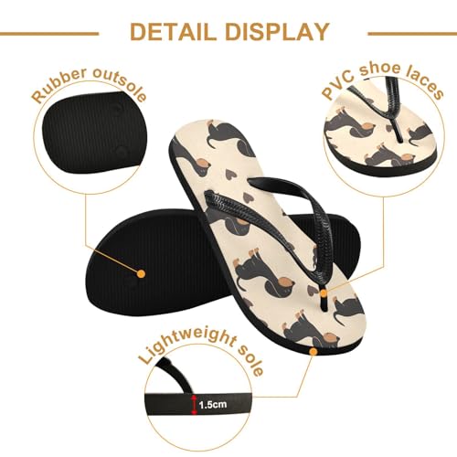 CEBUGI Unisex Flip Flop -Flat Sandal -NonSlip Couple Slippers -Natural Rubber Foam Soles Ultimate Comfort and Durability for Indoor Outdoor|Black Dachshunds2