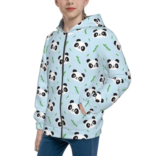 Cute Mochi Panda Kids Pullover Hoodies Boys Zip Up Sweatshirts Girls Athletic Clothes with Pocket