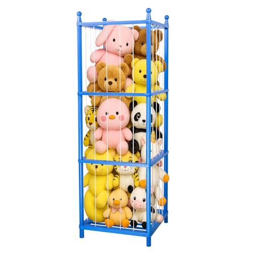 GZQXHOME Stuffed Animal Storage,Wooden Stuffed Animal Holder with Elastic Band,Plushies Organizer for Nursery Play Room Bedroom (Blue)