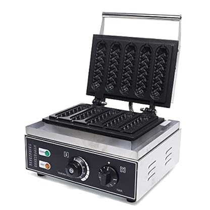 1500W Watt Profi Edelstahl Waffeleisen,Hot Dog Maschine Stiel Waffeleisen Blase Waffelbackmaschine Waffelmaschine Antihaft-Pfanne Ei Waffel Maker mit Timer 5 Stück Leicht zu reinigen
