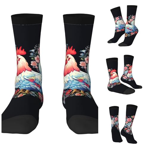 LZQPOEAS Flower heart chicken Athletic Socks Unisex Cushioned Crew Socks Hiking Running Calf Sock Soft Above Ankle Sock