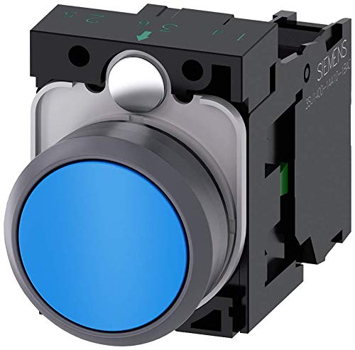 Bouton-poussoir en plastique Siemens bleu 22mm avec anneau métal mat IP66 IP67 IP69K