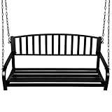 B BAIJIAWEI Hanging Bench Swing Outdoor - 2 Person Front Hanging Porch Swing Bench with Chains, Patio Furniture Metal Swing Bench for Yard, Deck, Backyard (Pattern A)