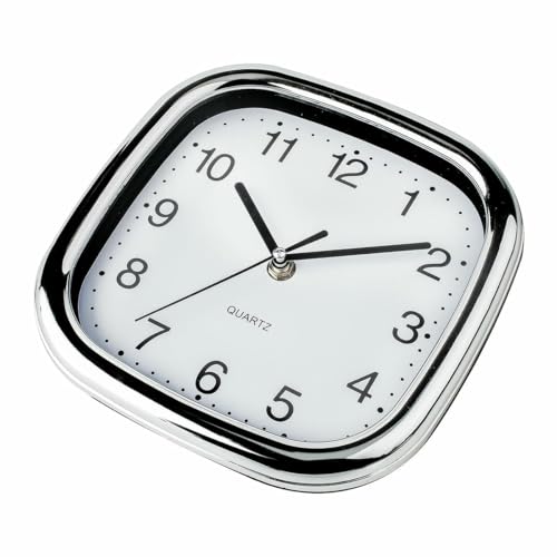 Brightium Reloj Cuadrado Blanco y Cromo de 20 cm, Ideal para decoración y Control del Tiempo en Cualquier Ambiente.