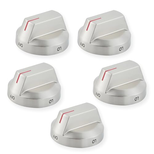 Stainless Steel DG94-04167A DG94-03950A Gas Stove Knobs Replacement for Samsung Stove Oven Knobs NX60T8111SS NX60A6511SS/AA Parts Samsung Range Knobs Gas Cooktop Burner Control Knobs 5Pcs, Silver