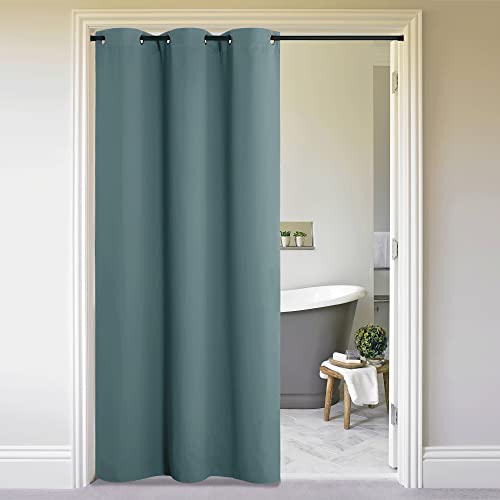 Image of NICETOWN Door Screen Cover for Air Conditioner Room, Insulated Faux Accordion Door, Privacy Draft Keep Heat Out Bedroom Kitchen Drape for Doorway (Greyish Blue, 1 Panel, 5ft Wide x 11ft Long)