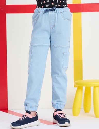 Image of Amazon Brand - Symbol Girls Cotton Rich Stretchable Jogger Jeans | Elasticated Waistband and Cuff | Casual Denim | Age 2-14 Years