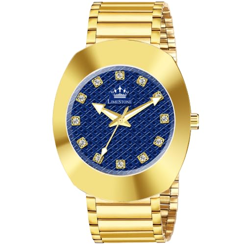 LIMESTONE Original Gold Plated IZIPIZI 3D Dial Studded Quartz Analog Watch - for Men (RADD015) (B0CLZM9TVQ) Amazon Price History, Amazon Price Tracker
