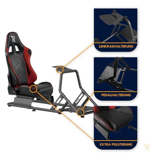 Ranqer Racing Simulator Stuhl Rennstuhl mit Stahlrahmen Racing Cockpit/Rennsimulations-Stühle Rückenlehne/Rennsimulator - verstellbar für Anfänger und Profis Metallrahmen E-Racer