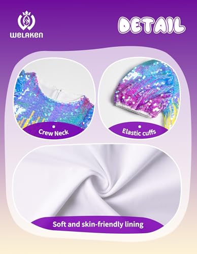 Image of WELAKEN Girls Ombre Sequin Dress Sparkly Fancy Short Puff Sleeves Gradient Party Dress