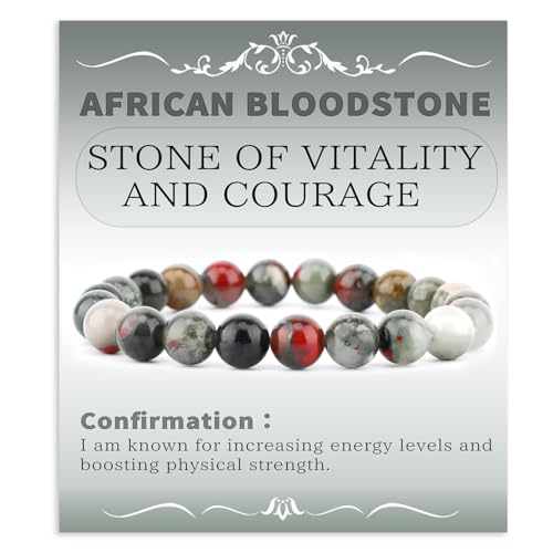 Bymitel 8mm African Bloodstone - Handmade Reiki Gemstone Stretch Bracelet, Natural Beauty & Spiritual Essence, Crystal Healing for Unisex Adults
