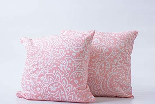 Home Living Essentials Pack of 2, 100% Cotton Decorative Square Throw Pillow Covers Pillowcase, Paisley Home Decor Perfect for Sofa Couch Bed (Pink Pastel)