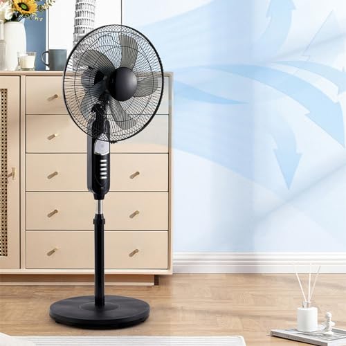 Asiwnshw Ventilador de piso con pedestal solar para exteriores de 16 pulgadas con aspas oscilantes, ventilador vertical de pie con 3 configuraciones de velocidad